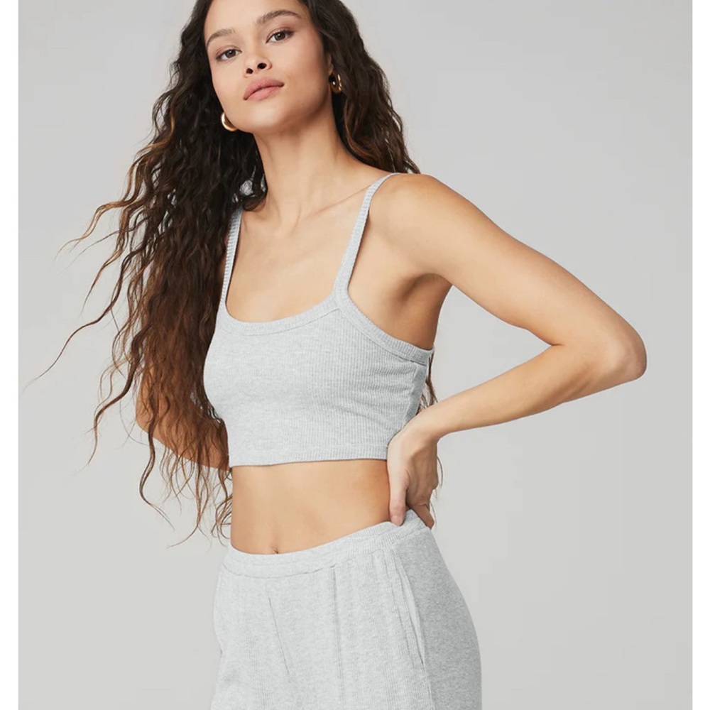 alo yoga Gray RIBBED CROP WHISPER BRA TANK, size M